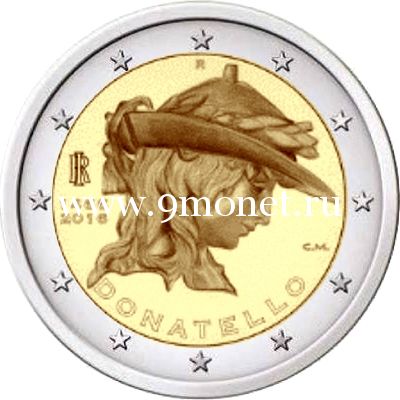 2016 год. Италия. Монета 2 евро. 550 лет со дня смерти Донателло.