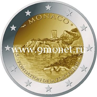 2015г. 2 евро. Монако. "800 лет первому замку в Монако"