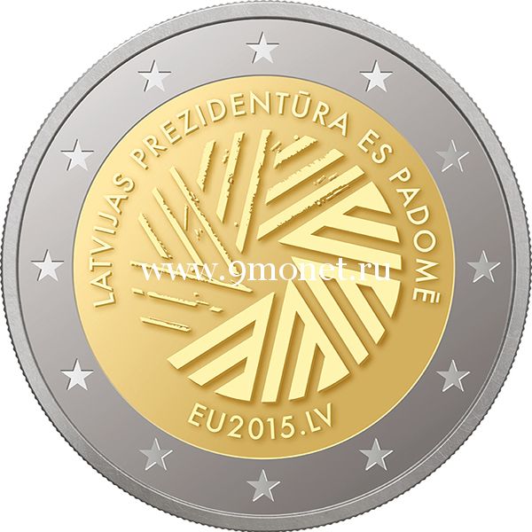 2015г. 2 евро. Латвия. Председательство в ЕС