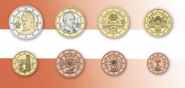 Набор евро монет Австрии. 2002-2013 г.