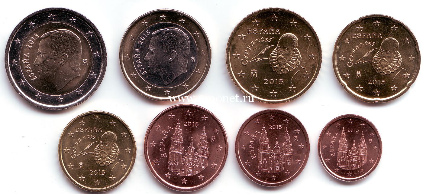 Набор монет евро Испании 2015 год.