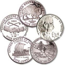 Комплект из 5-ти монет - по 5 центов. Серия: "Путешествие Джефферсона".