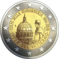 2016 год. Ватикан. Монета 2 евро. 200-летие папской жандармерии.