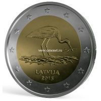 2015г. 2 евро. Латвия. Чёрный аист.