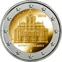 2016 год. Греция. Монета 2 евро. 150-летие Холокоста монастыря Аркади.