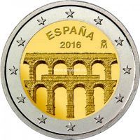 Испания 2 евро 2016 Старинный город Сеговия с римским акведуком.
