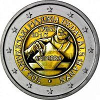 2015 год. Андорра. Монета 2 евро. 30-летие принятия возраста совершеннолетия в 18 лет.
