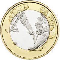 Монета 5 Евро. 2016 год. Финляндия. Хоккей с шайбой.