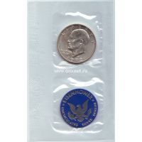 1972 год, США. Дуайт Эйзенхауэр. Монета 1 доллар с жетоном. (в запайке)