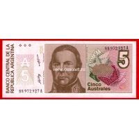 1989 год. Аргентина. Банкнота 5 аустралей.