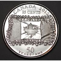 Канада 25 центов 2015 года. 50-летие флага Канады.