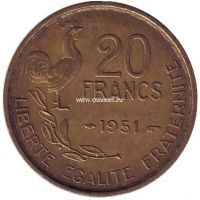 1951 год. 20 франков. Франция.
