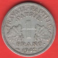 1942 год. Франция монета 1 франк.