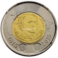Канада 2 доллара 2015 года. 200 лет со дня рождения Джона Макдональда.