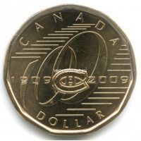 ​Канада 1 доллар 2009 года. 100 лет хоккейного клуба Монреаль Канадиенс