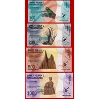 Мадагаскар набор 4 банкноты 2017 года. 100, 200, 500, 1000 ариари.
