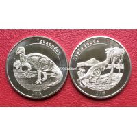 Майотта набор 2 монеты 1 франк 2018 года (динозавры)