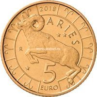 Сан-Марино 5 евро 2018 года Овен серия знаки зодиака.