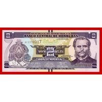 Гондурас банкнота 2 лапмпиры 2014 года.