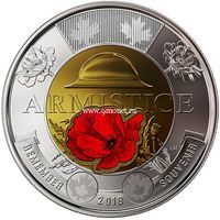 Канада 2 доллара 2018 года 100 лет окончания Первой Мировой войны цветные