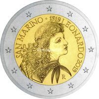 Сан-Марино 2 евро 2019 Леонардо да Винчи.