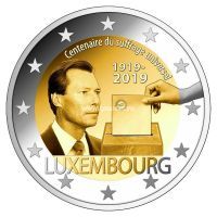 Люксембург 2 евро 2019 года 100 лет универсального права голоса.