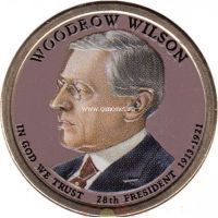 США 1 доллар 2013 года 28 президент Вудро Вильсон. (цветная)