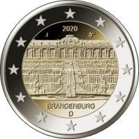 ​Германия 2 евро 2020 года Дворец Сан-Суси в Потсдаме.